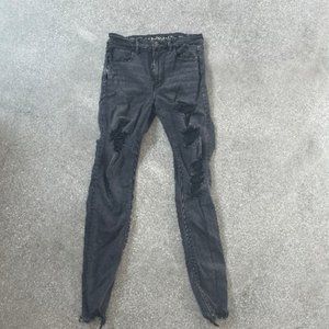 American Eagle Black Distressed High Rise Skinny Jeans